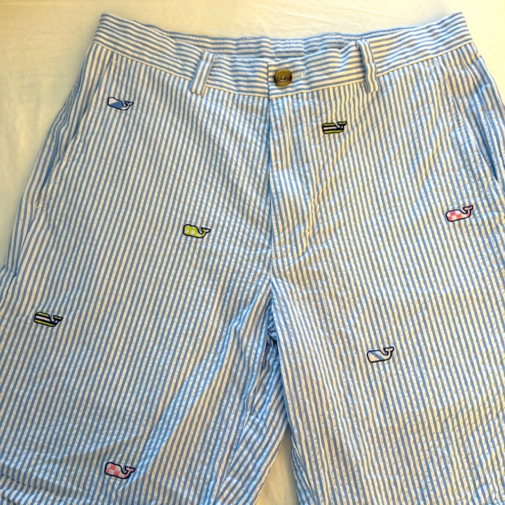 Men's Vineyard Vines Derby Blue/White Seersucker Shorts Size 30 Breaker Shorts